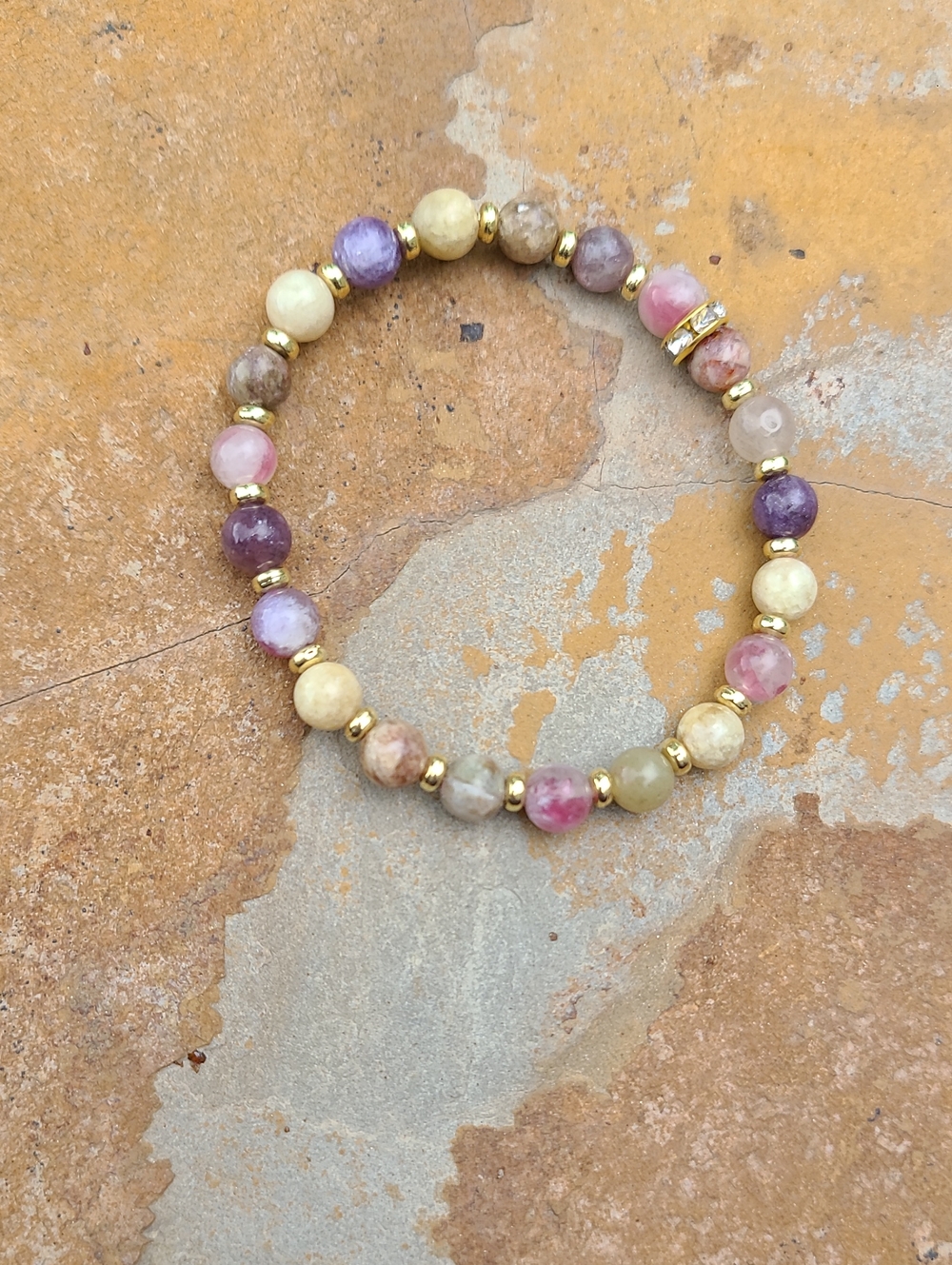 #2 Rare Unicorn Stone Stretch Bracelet with Gold Accents